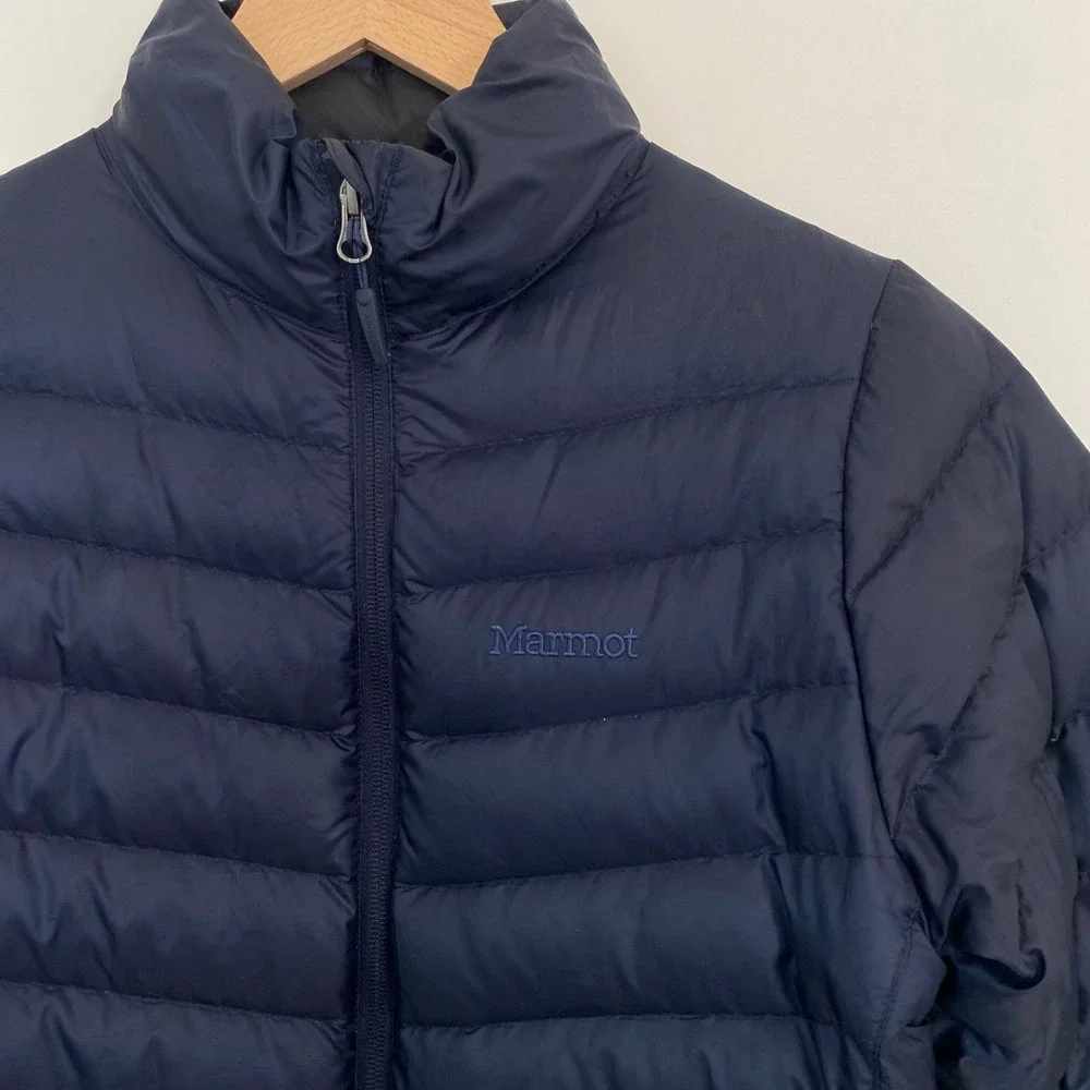 Marmot Kids 700 Fill Down Puffer Jacket Size Small Quilted Mock Neck Zip Pockets